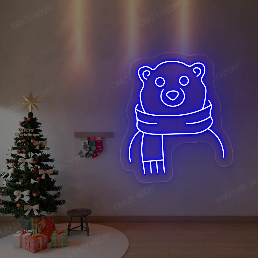 Scarfed Bear Neon Sign | Blue
