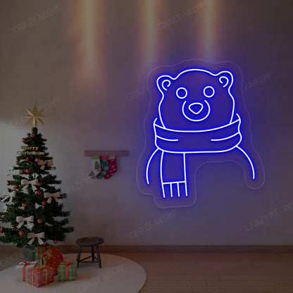 Scarfed Bear Neon Sign | Blue