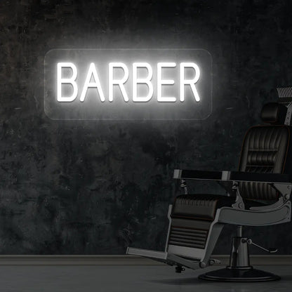 Barber Neon Sign in White  Colour Mounted on Wall 