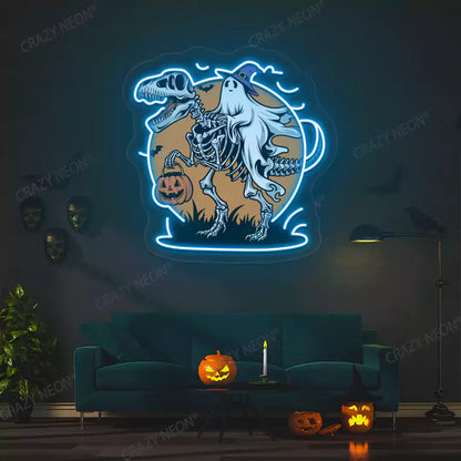 Spooky Dino Rider Neon Artwork | Iceblue