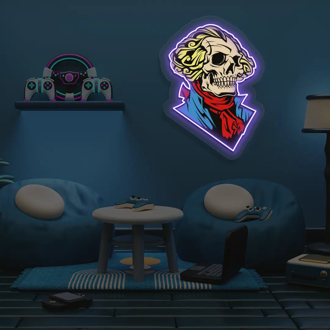 Washington Skull Neon Artwork in Purple color