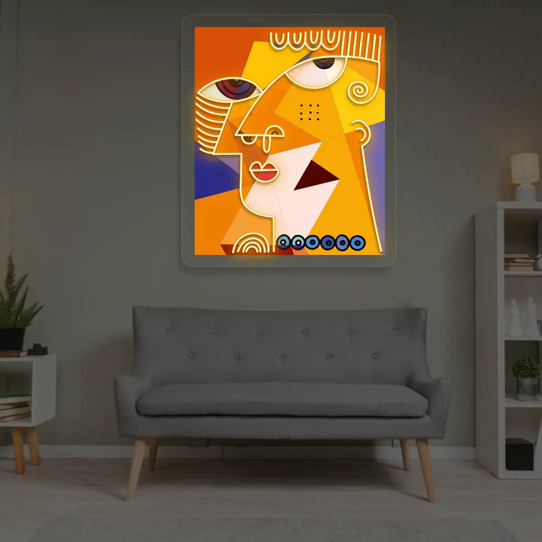 Colorburst Face Abstract Neon Artwork in Orange color
