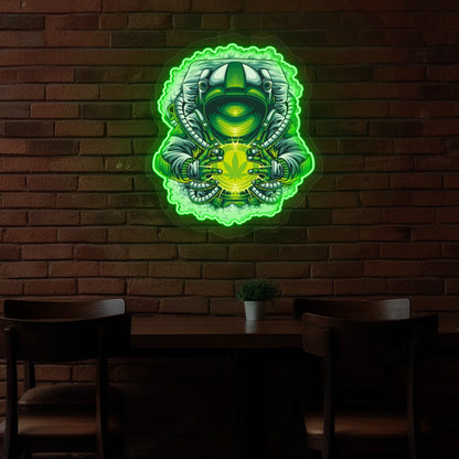 Cosmic Weed Astronaut Neon Artwork in Gree color
