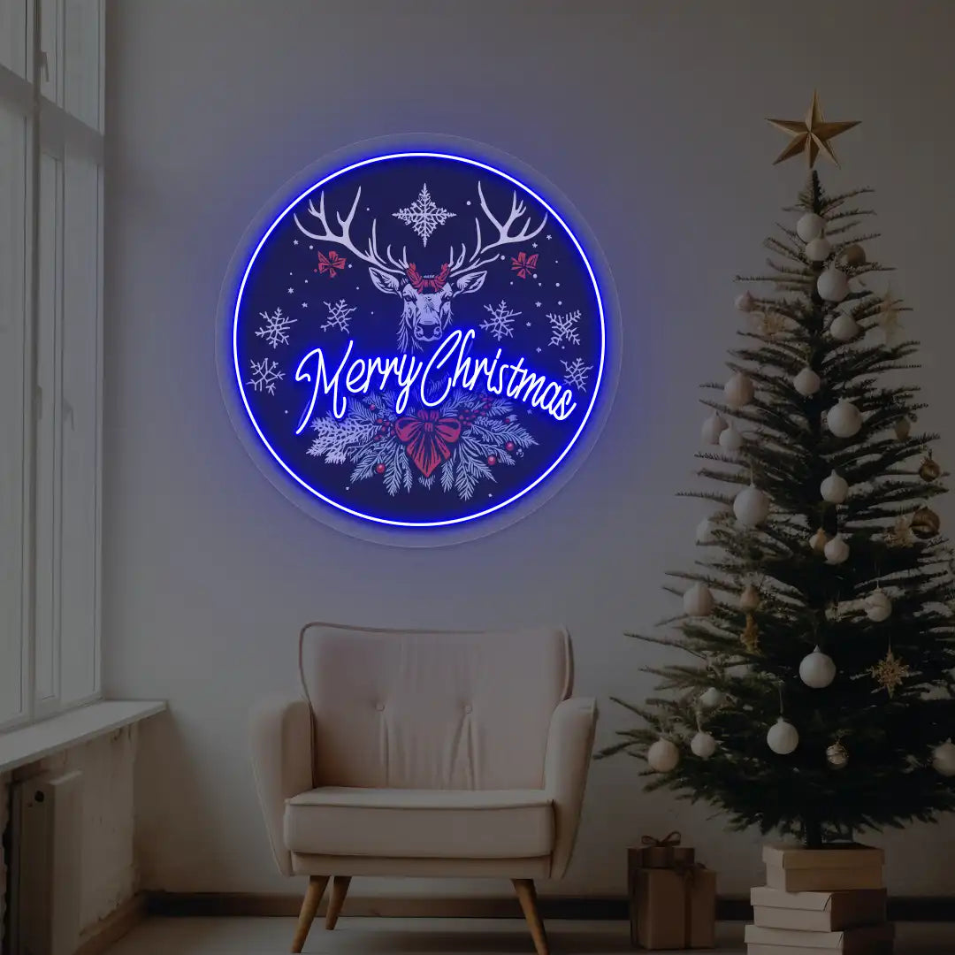 Reindeer Glow Christmas Decor Neon Artwork | Blue