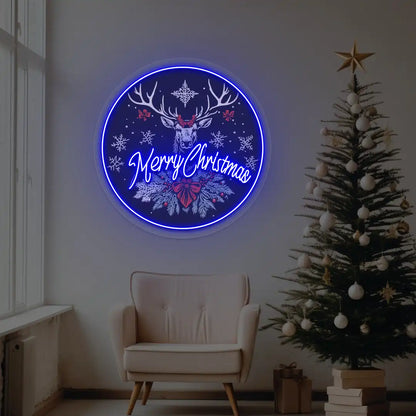 Reindeer Glow Christmas Decor Neon Artwork | Blue