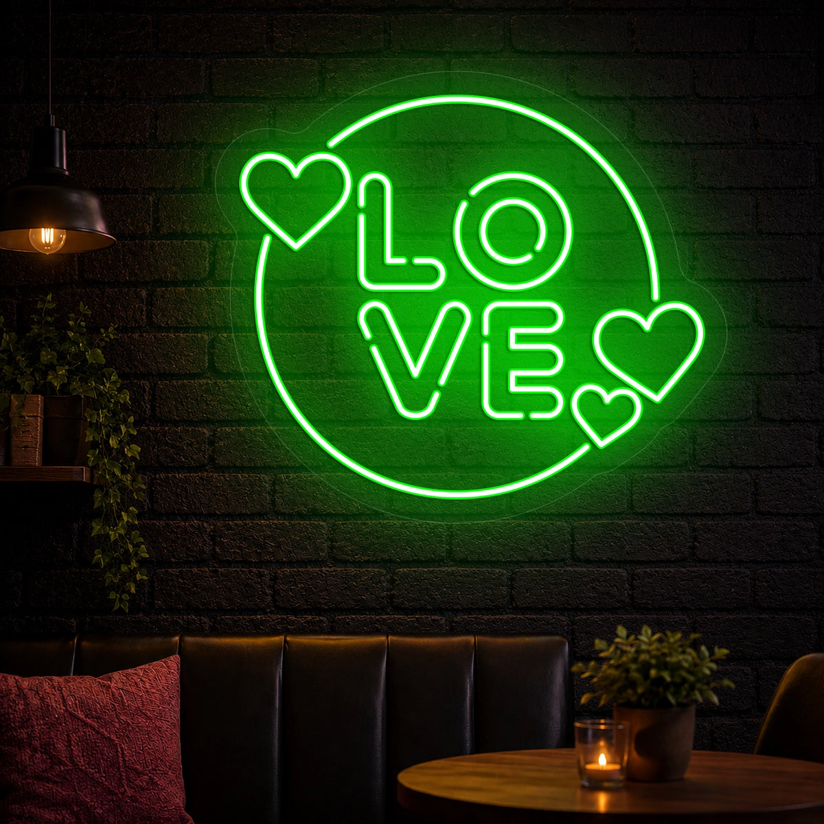 Circle of Love Neon Sign in Green color