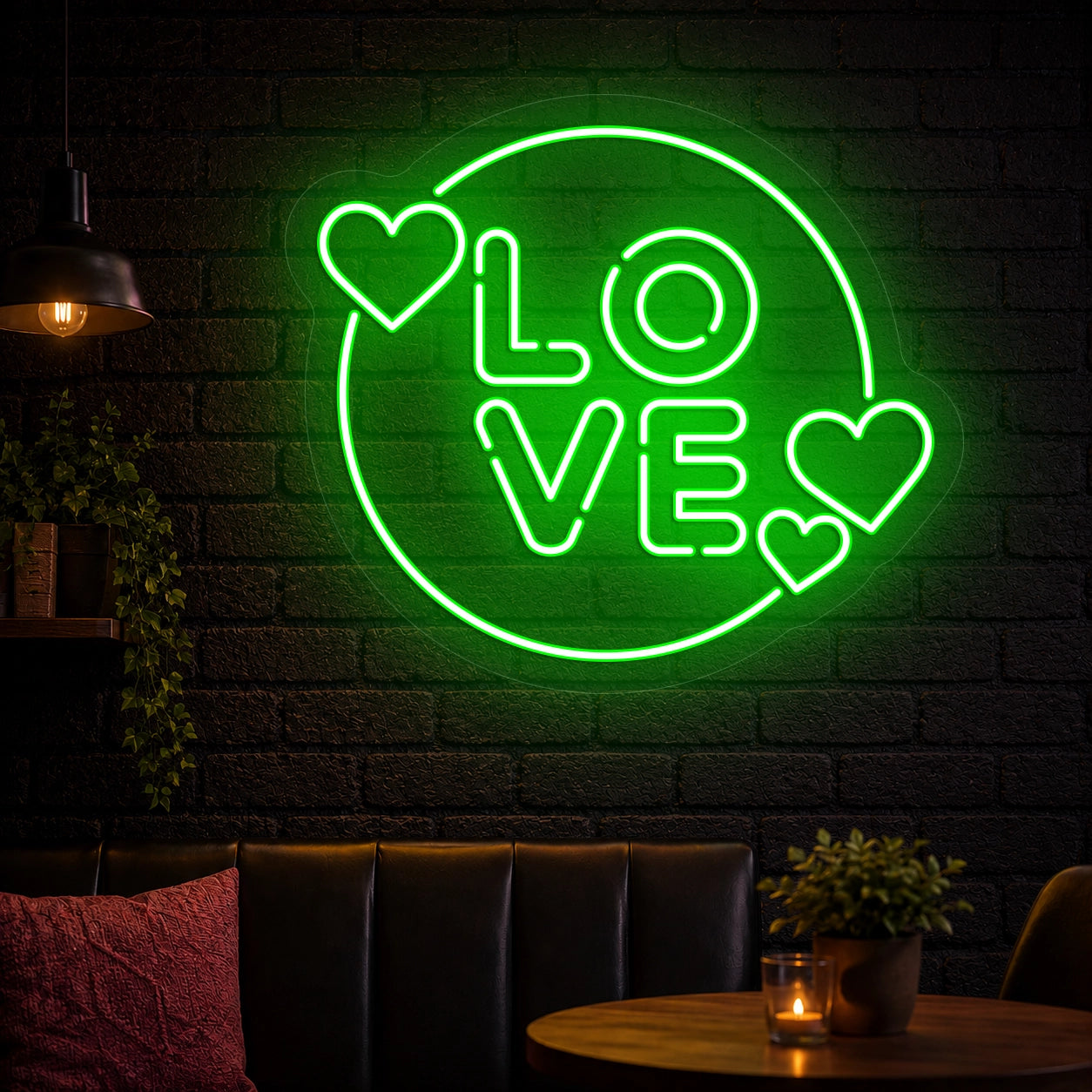 Circle of Love Neon Sign in Green color