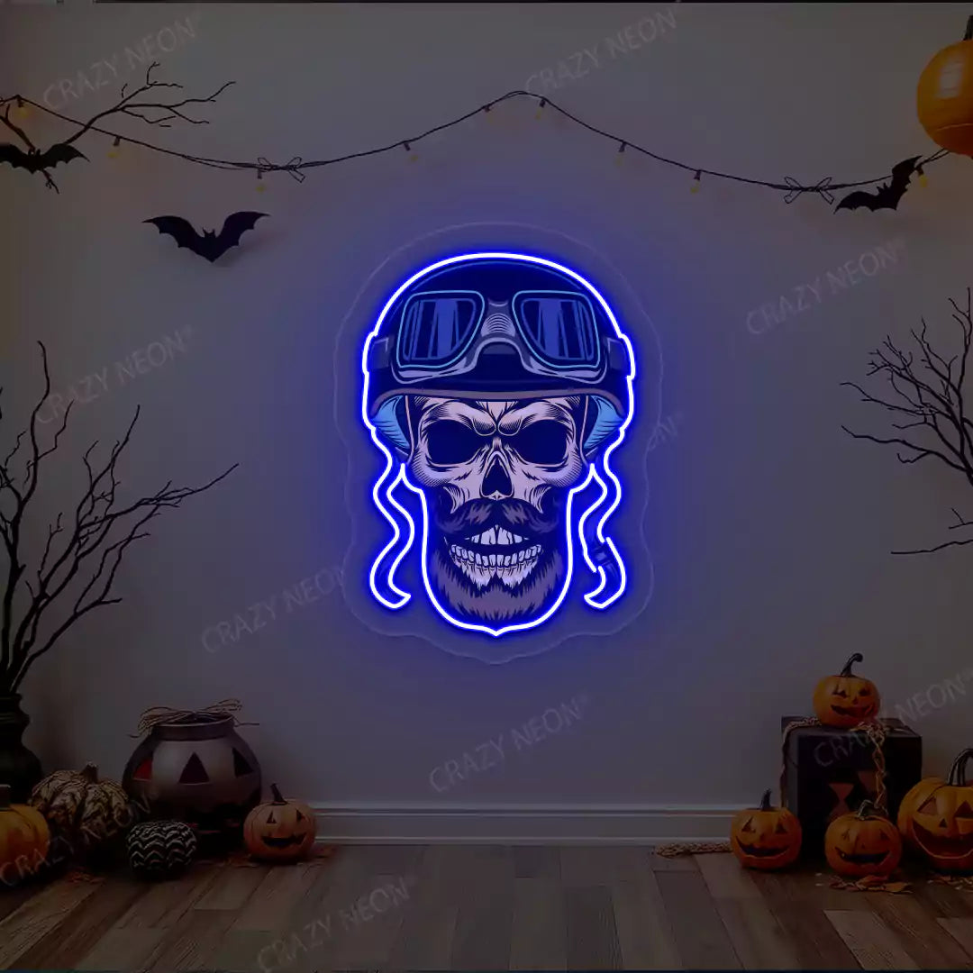 Aviator Skull Neon Artwork | Blue