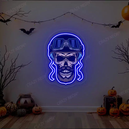 Aviator Skull Neon Artwork | Blue