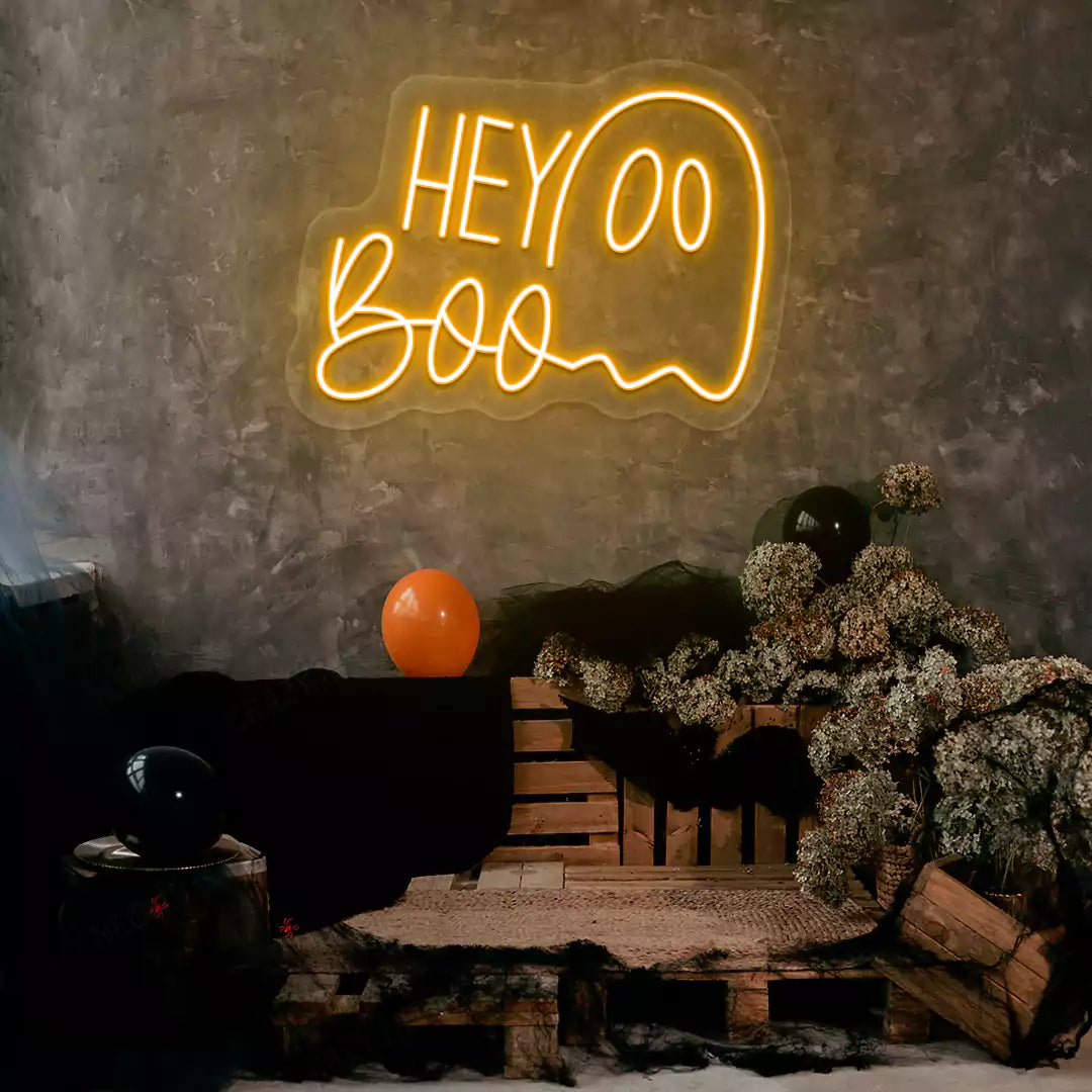 Hey Boo Ghost Neon Sign | Orange