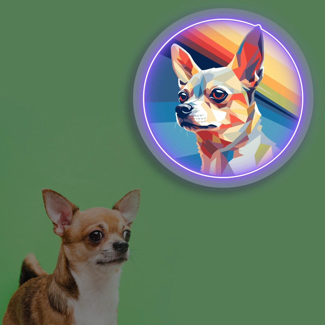 Retro Portrait Chihuahua Neon Artwork in Purple color