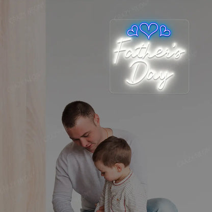 Father's Day With Three Hearts Neon Sign | White
