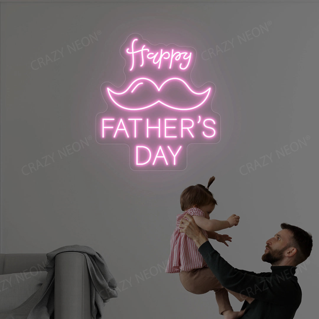 Happy Father's Day With Mustache Neon Sign | Pink