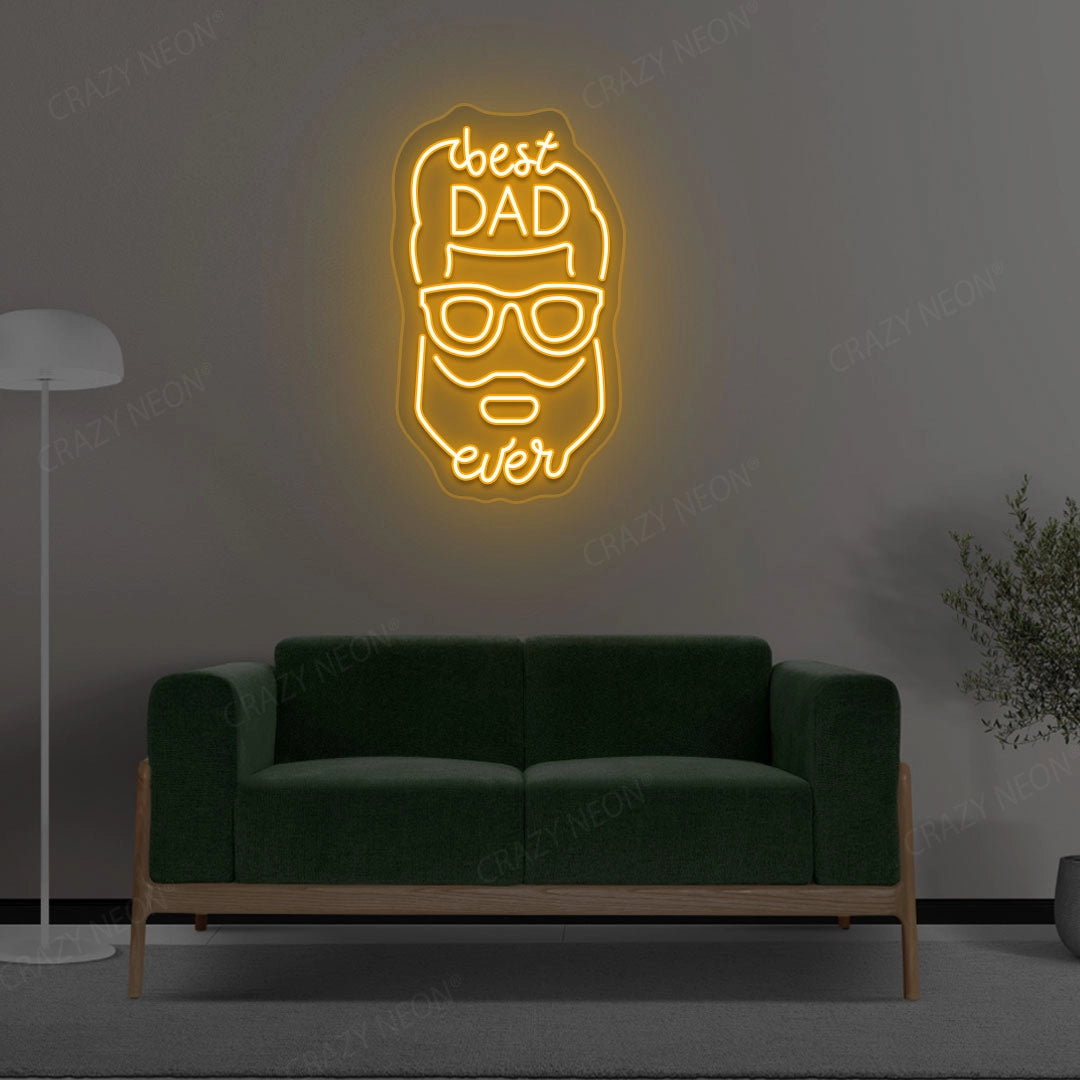 Best Dad Ever With Face Neon Sign | Orange