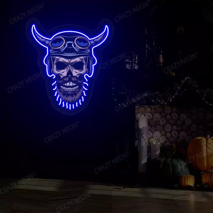 Biker Skull Neon Sign | Blue