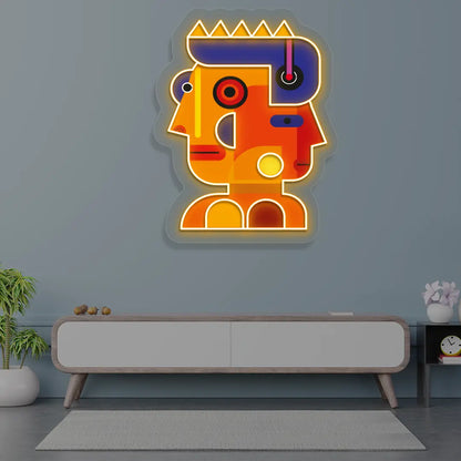 Prism Face Abstract Neon Artwork in Orange color