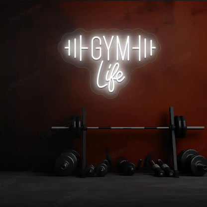 white gym life neon sign mounted on a wall