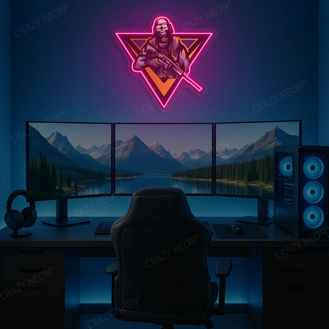 Sniper Skull Gamer Neon Artwork in Pink color