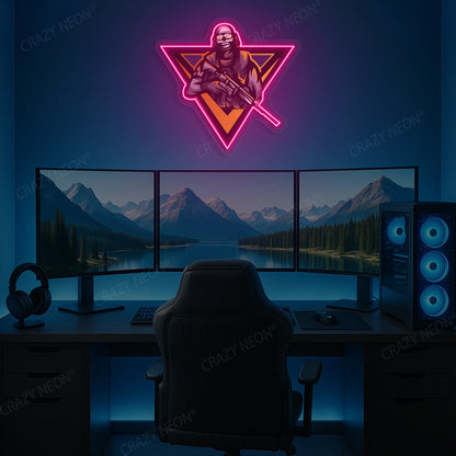 Sniper Skull Gamer Neon Artwork in Pink color