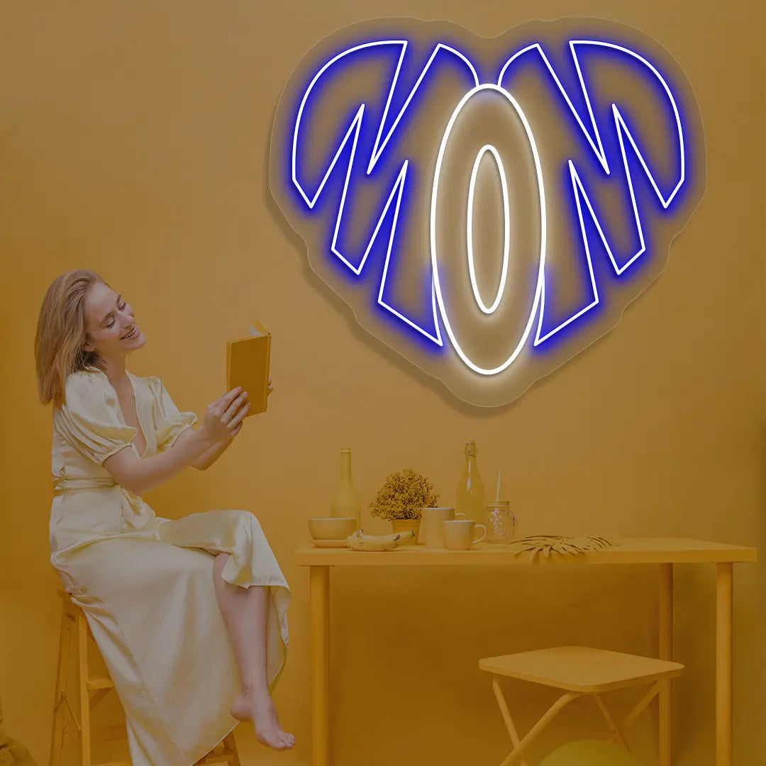 Forever Mom Heart Neon Sign in blue color