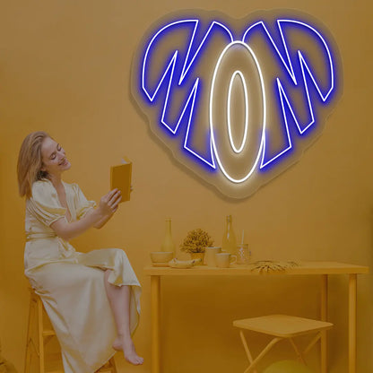 Forever Mom Heart Neon Sign in blue color