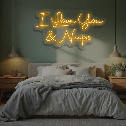 I Love You & Naps Neon Sign in Orange color