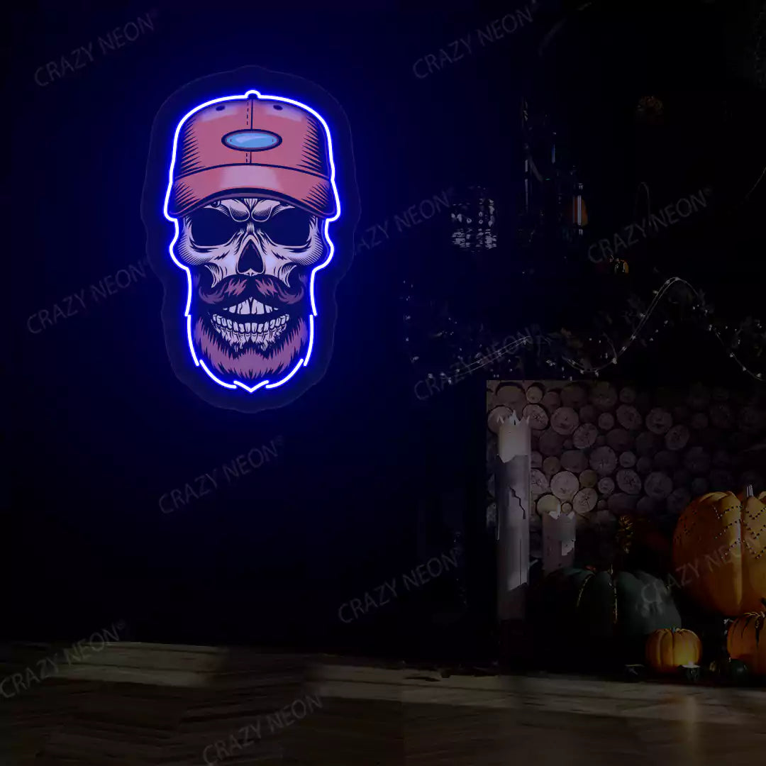 Hipster Skull Neon Artwork | Blue