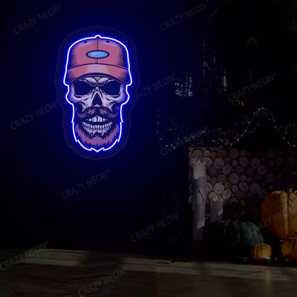 Hipster Skull Neon Artwork | Blue
