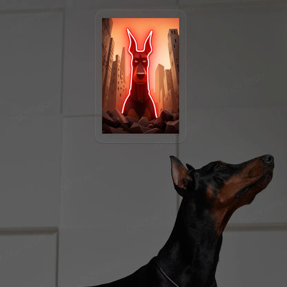 Apocalypse Guardian Doberman Neon Artwork  in Red Color