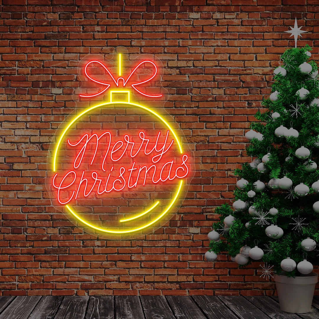 Merry Christmas Bauble LED Neon Sign | Yellow 