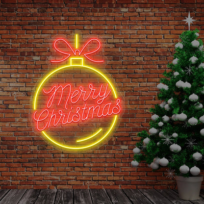 Merry Christmas Bauble LED Neon Sign | Yellow 