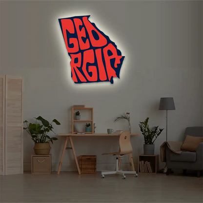 Georgia map backlit metal wall art vinyl print with warm white LED glow
