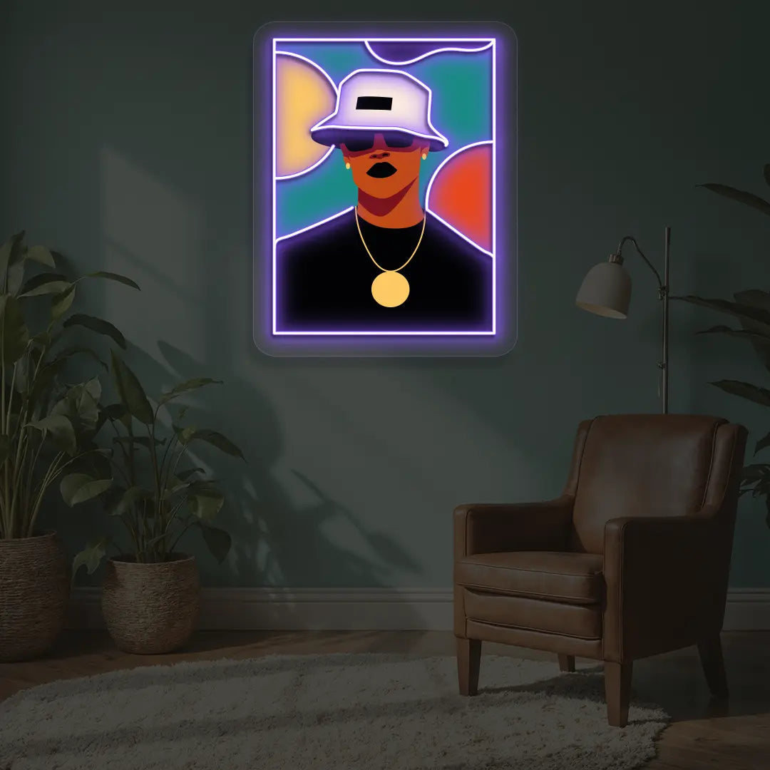 Bucket Hat Pop Neon Artwork in Purple color