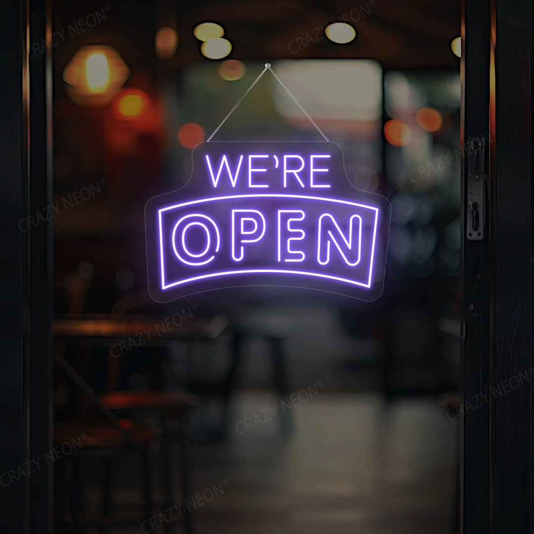 We're Open Arc Shape Sign | Purple