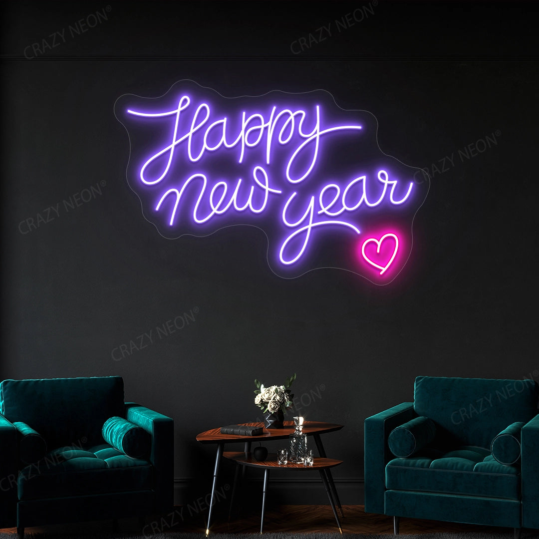 Happy New Year Heart Neon Sign | Purple 