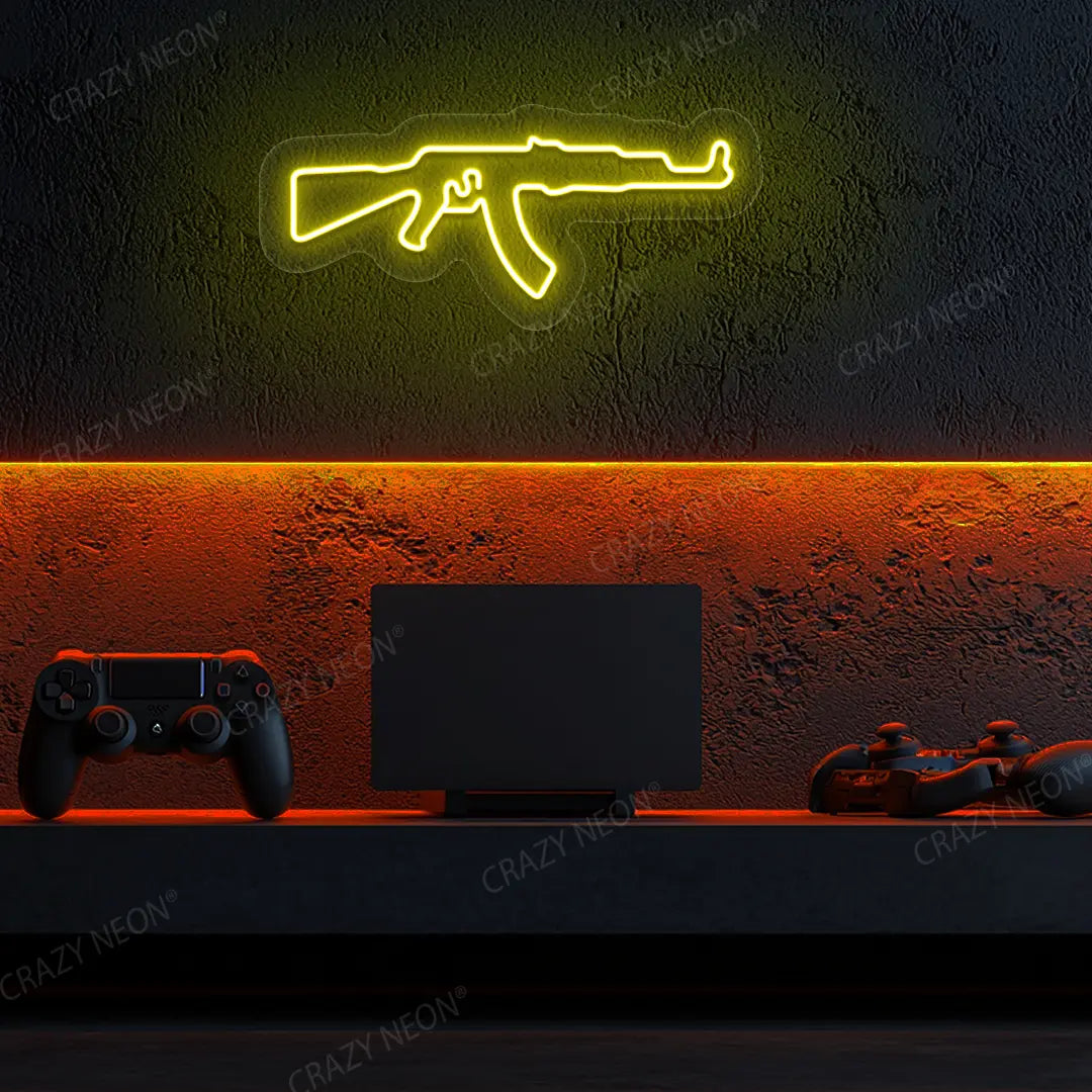 AKM Gaming Gun Neon Sign in Yellow color