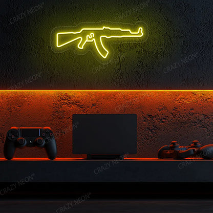 AKM Gaming Gun Neon Sign in Yellow color