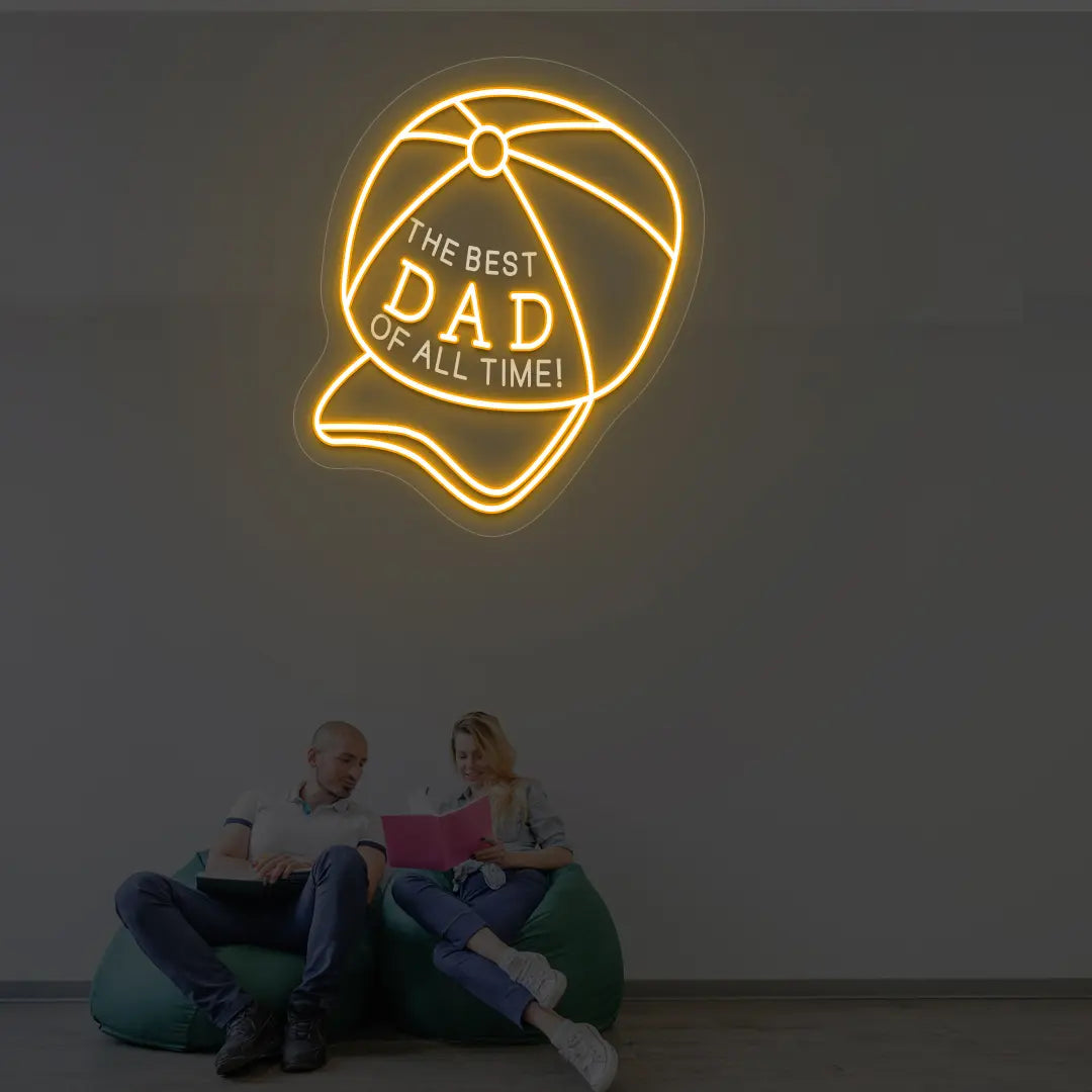 Cap Neon Sign with “The Best DAD of All Time” Text | Orange