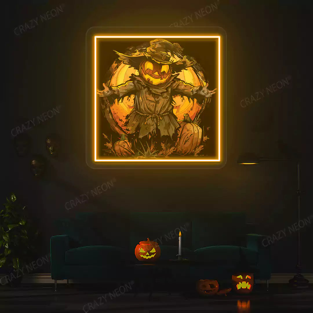 Pumpkin King Scarecrow Neon Artwork | Orange