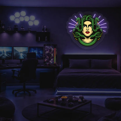 Medusa Head Snake Neon Artwork in Purple color
