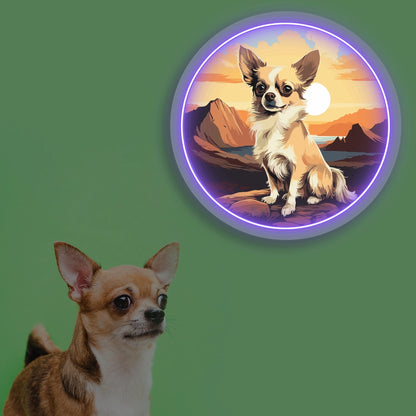 Sunset Canyon Long Coat Chihuahua Neon Artwork in purple color