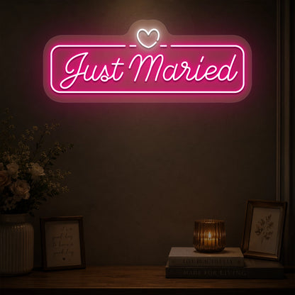 Just Married Heartbound Wedding Neon Sign in pink color