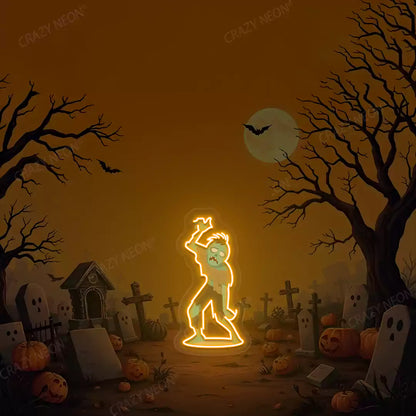 Graveyard Zombie Neon Artwork | Orange