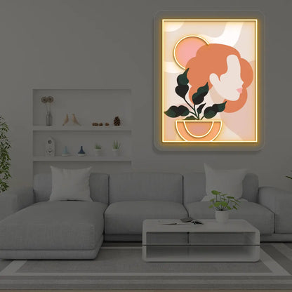 Flora Portarit Abstract Neon Artwork Sign in Orange Color