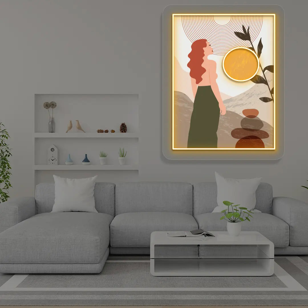 orange abstract chic Neon Artwork Sign mounted on a wall