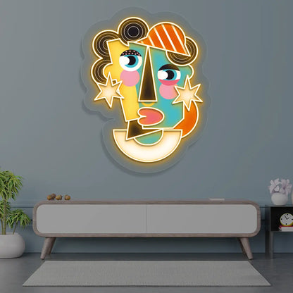 Radiant Mask Abstract Neon Artwork Sign in Orange color