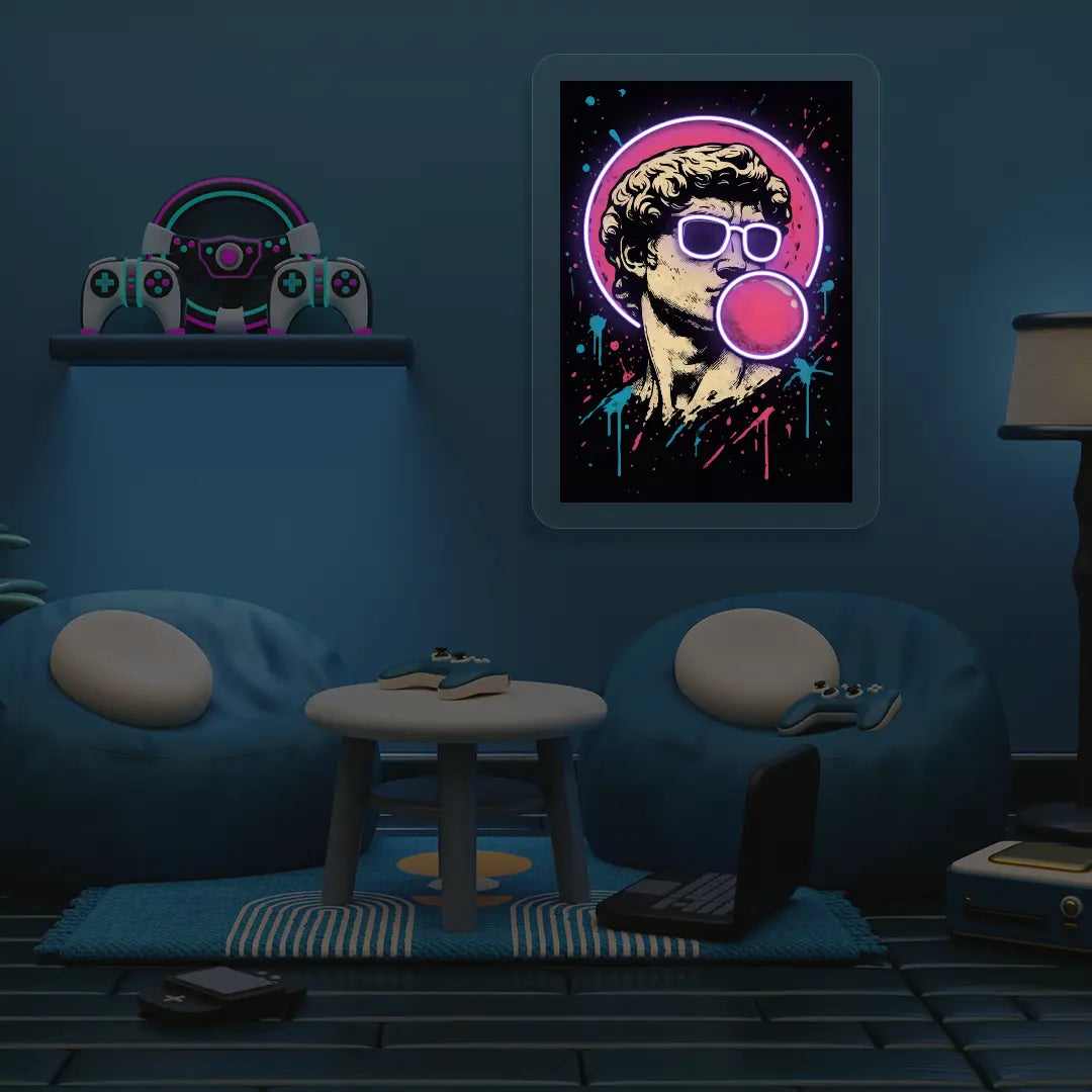 David de Michelangelo Pop Art Neon Artwork in Purple Color