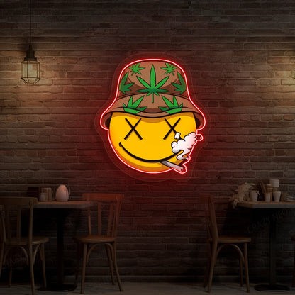 Smiley Stoner Weed Neon Artwork in red color