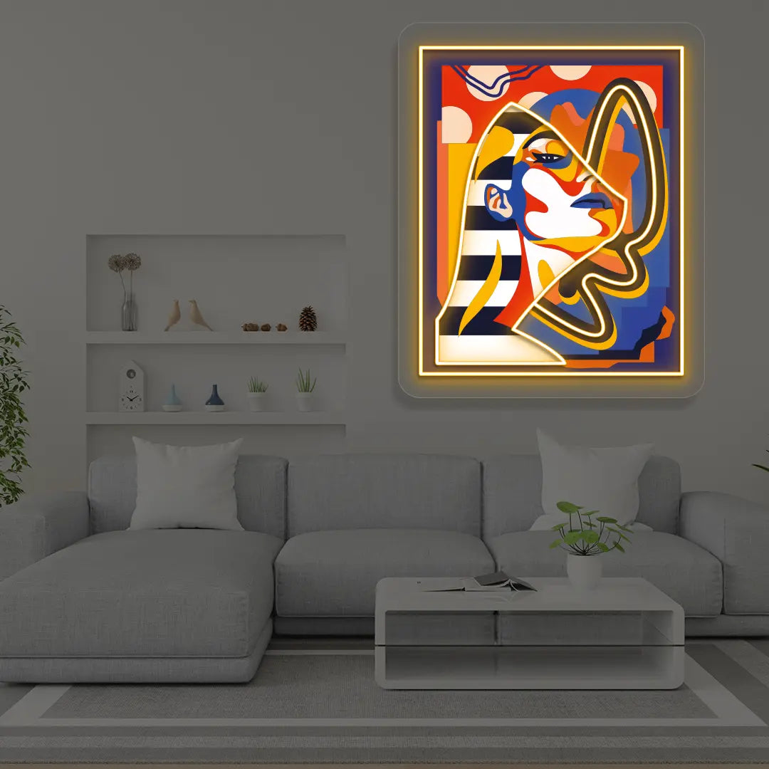 Pharaonic Abstract Neon Artwork Sign in Orange color