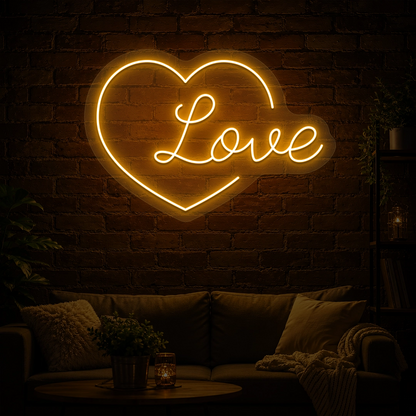 Heart of Love Neon Sign in Orange color